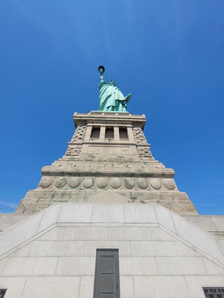 Looking up at Statue of Liberty. 