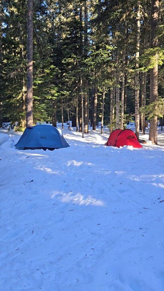 Tents in Frog Lake Campground Winter Scene